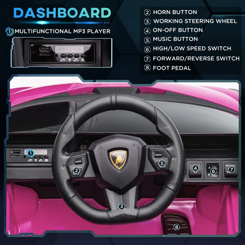 Lamborghini Sian 12V Electric Car for Kids - Licensed Toy with Remote Control, Music, Lights & MP3 - Pink, Ages 3-5