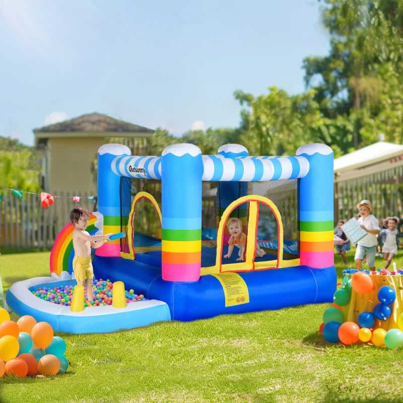 Kids Inflatable Bounce Castle with Trampoline Pool and Climbing Wall 28m x 17m x 155m with Inflator and Carry Bag
