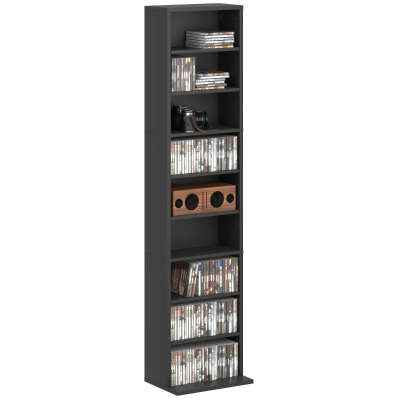 Stylish 260 Narrow CD Storage Unit in Black - Space-Saving Organizer for CDs, DVDs, and Media Collections