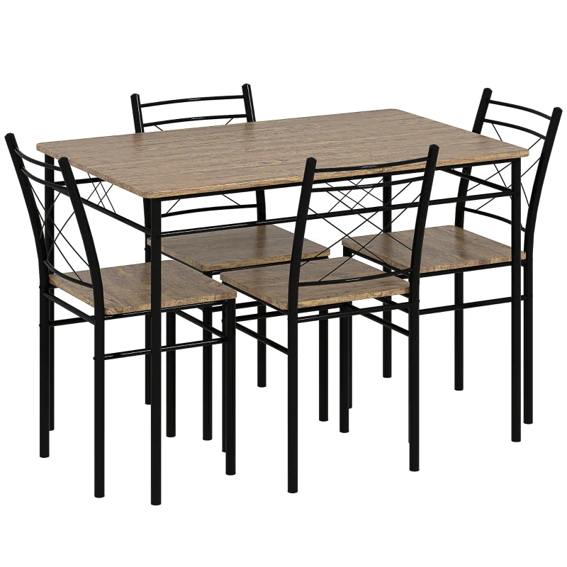 Stylish Five-Piece Minimalist Dining Set - Oak-Effect Table with Black Chairs for Modern Home Decor