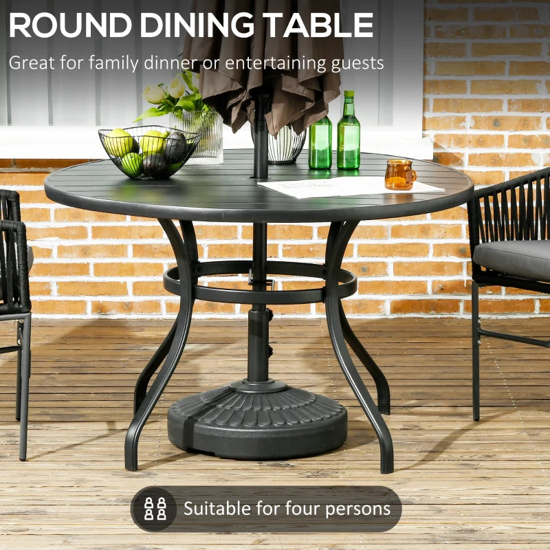 Black Round Outdoor Dining Table for Four with Parasol Hole