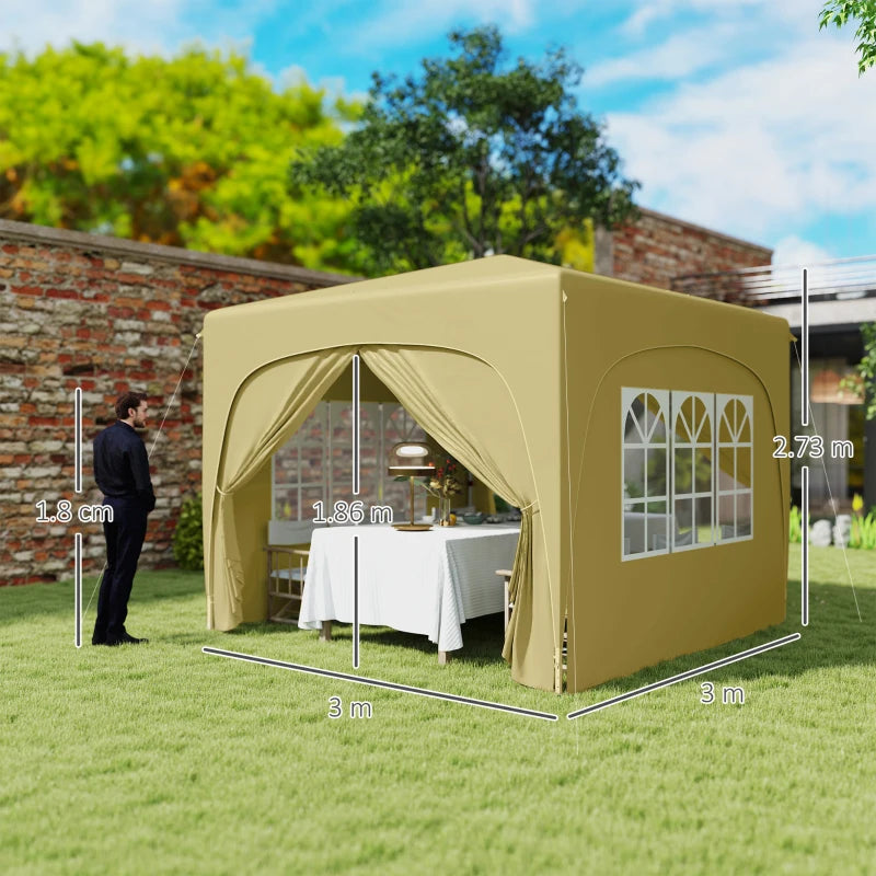 3 x 3m Pop-Up Gazebo with Accessories - Sand Colour