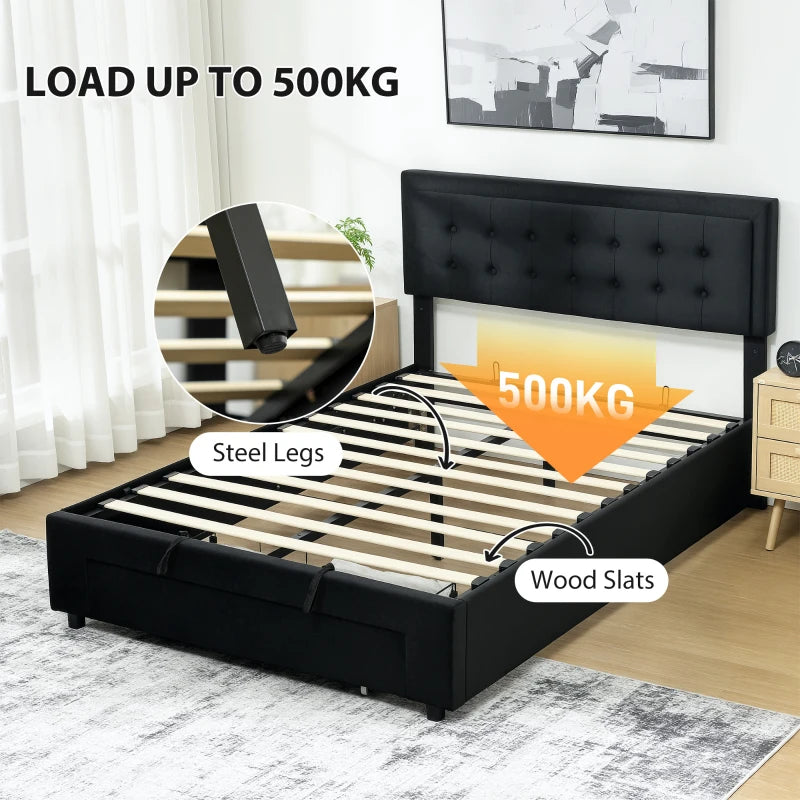 Stylish Black Double Ottoman Bed Frame with Front Storage Drawer for Maximum Space