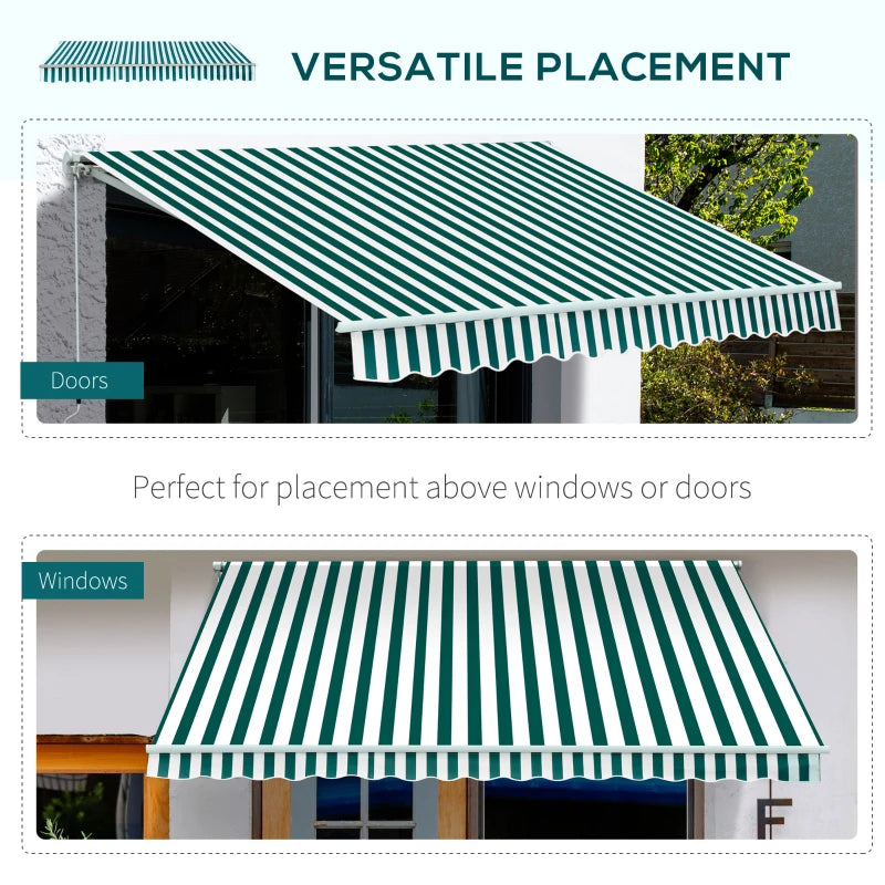 3.5m x 2.5m Manual Retractable Awning With Green and White Stripes