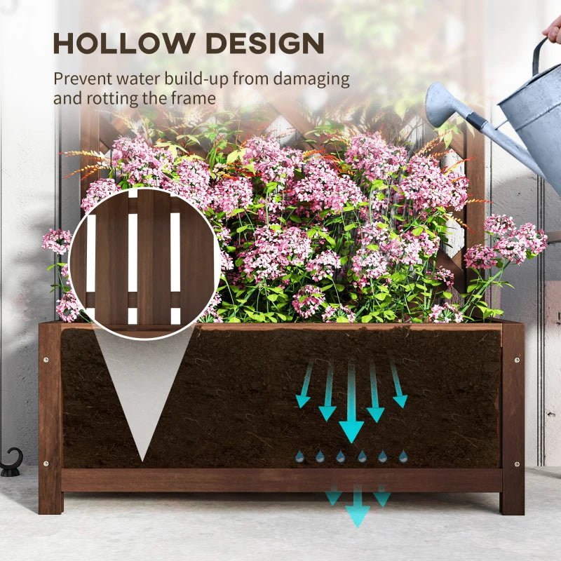53L Dark Brown Wooden Garden Planter Box with Trellis - Free Standing Raised Bed for Climbing Plants, 76cm x 36cm x 170cm
