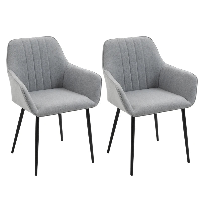 Set of 2 Light Grey Upholstered Linen Dining Chairs with Metal Legs - Stylish Accent Chairs for Modern Homes
