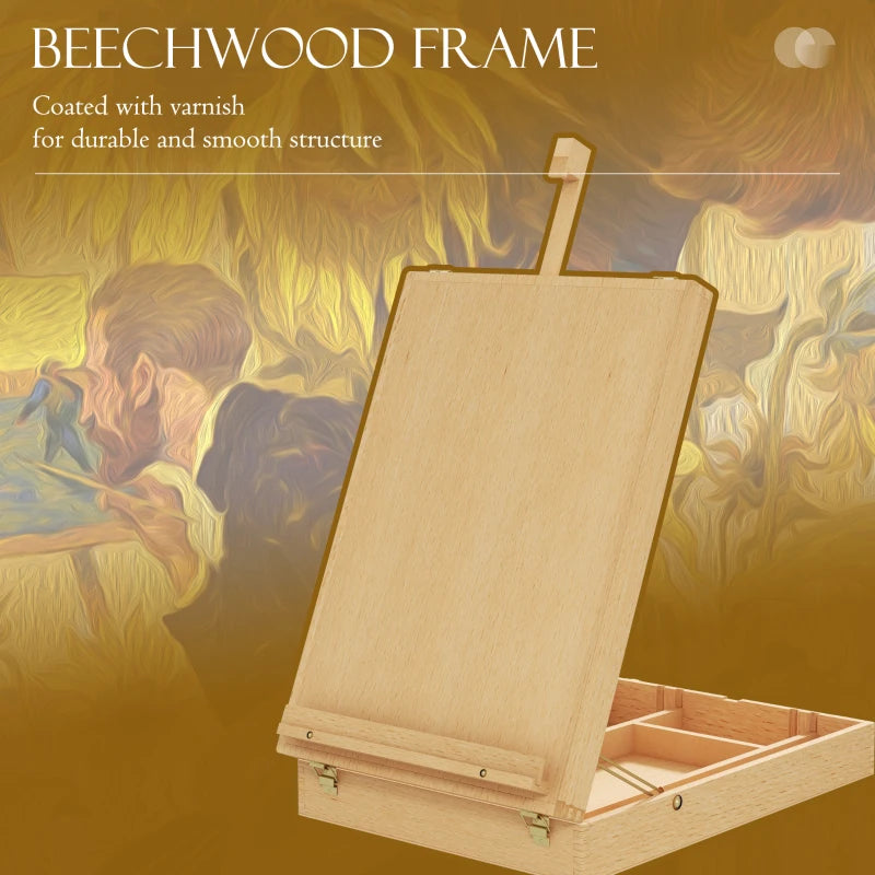 Vinsetto Adjustable Wooden Table Easel Box for Canvas up to 61cm - Portable Beechwood Artist Drawing & Sketching Board