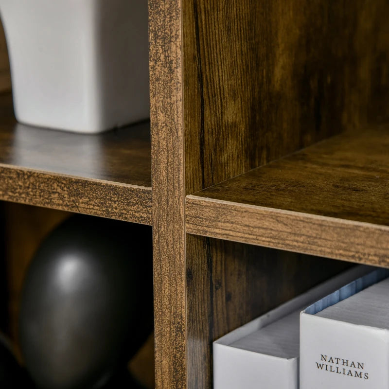 Rustic Brown Six-Cube Bookcase - Stylish Storage Solution for Home & Office, Versatile Wood Effect Design
