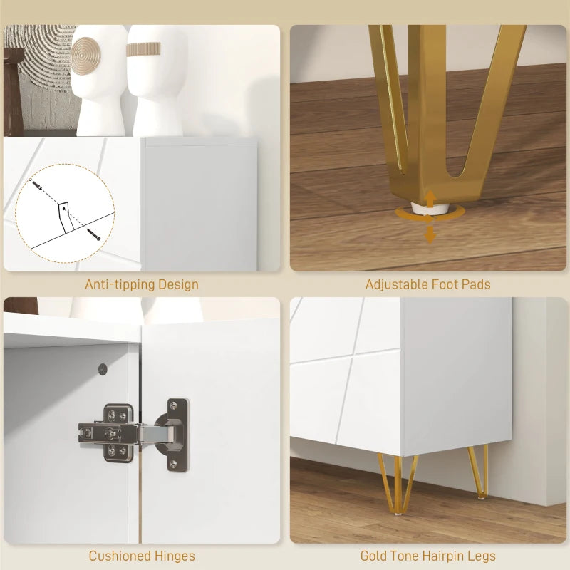 Modern Luxe High Gloss Sideboard with Hairpin Legs in White