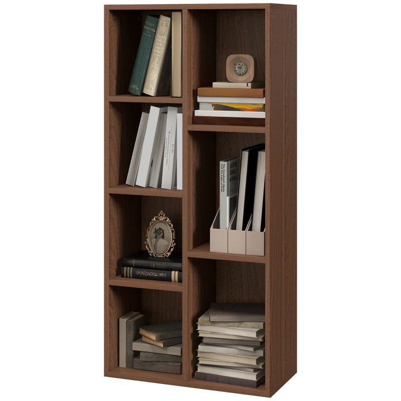 Stylish Seven-Cube Bookcase in Walnut Wood Effect - Modern Storage Solution for Home or Office