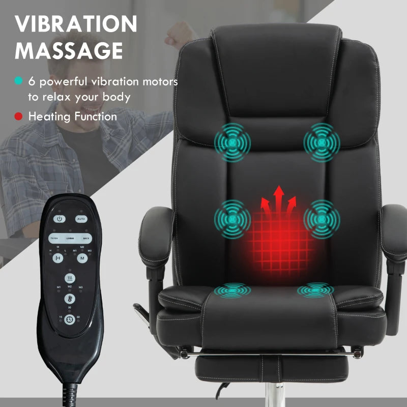 Vinsetto Six Point Vibrating Massage Office Chair - Ergonomic Black Executive Chair for Ultimate Comfort and Relaxation