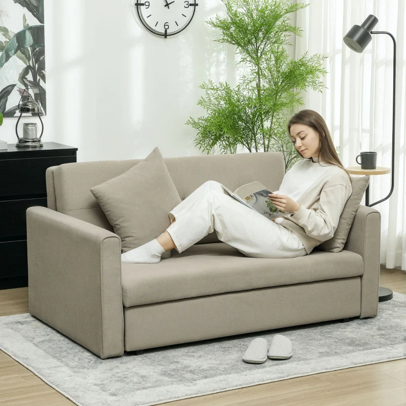 Modern Velvet 2 Seater Sofa Bed with Hidden Storage and Cushions for Living Room or Guest Room