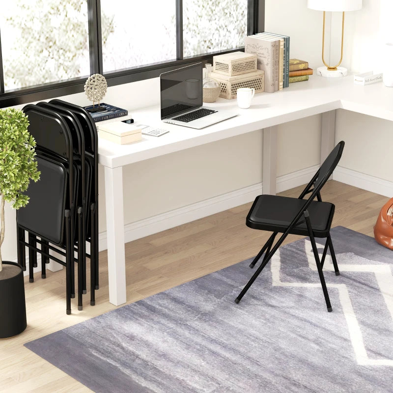 Set of 4 Black Cushioned Folding Chairs for Indoor and Outdoor Use