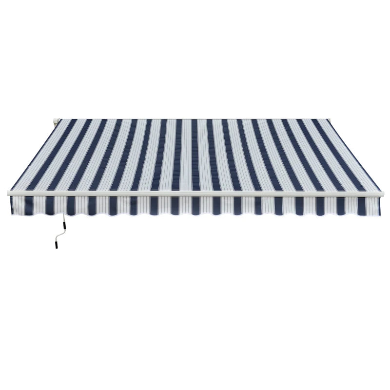 Blue & White Striped Manual Retractable Awning - 3m x 2.5m