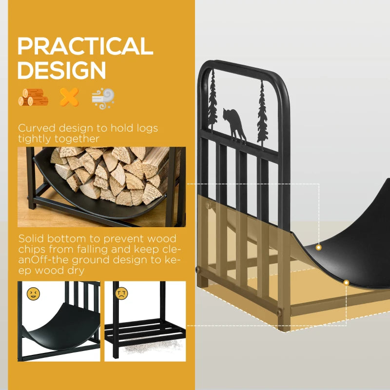 Bear-Shaped Metal Firewood Log Holder Rack - Indoor/Outdoor Fireplace Wood Storage, Rust-Resistant, 42W x 33.5D x 43H cm