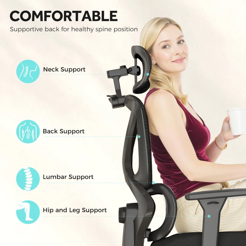 Ergonomic Adjustable Office Chair - Comfortable Black Desk Chair for Home & Office Use, Lumbar Support, Height Adjustable