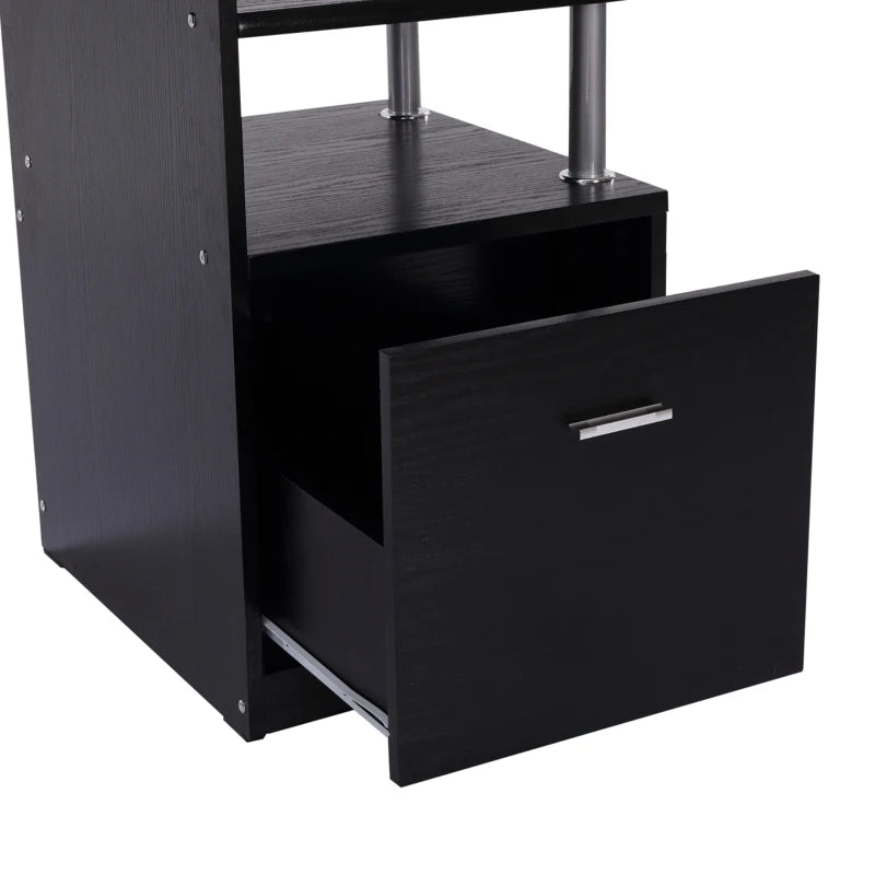 Modern Black Computer Desk with Drawer & Shelves - PC Workstation & CPU Storage Rack for Home Office - 152x60x88cm