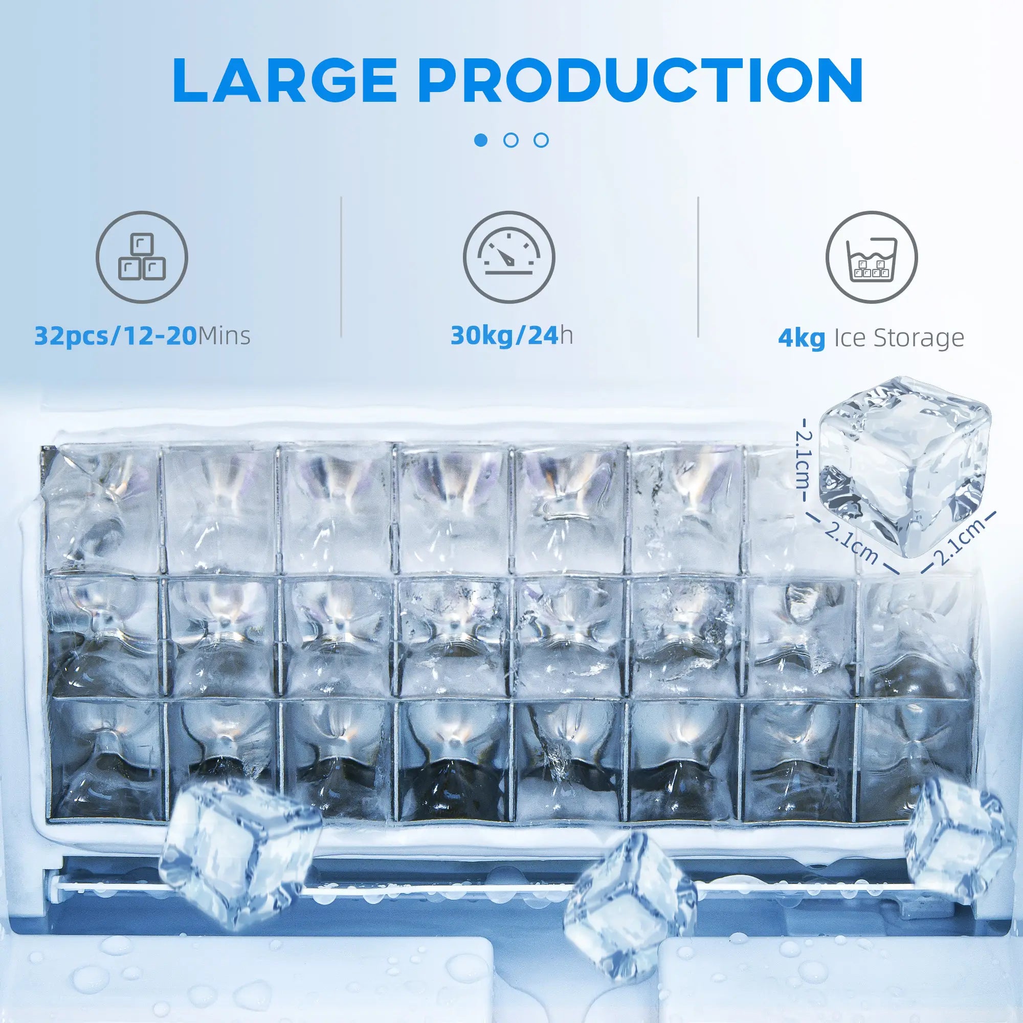 Freestanding Commercial Ice Maker Machine with Digital Control, Ice Scoop, Self-cleaning, 4kg Ice Storage