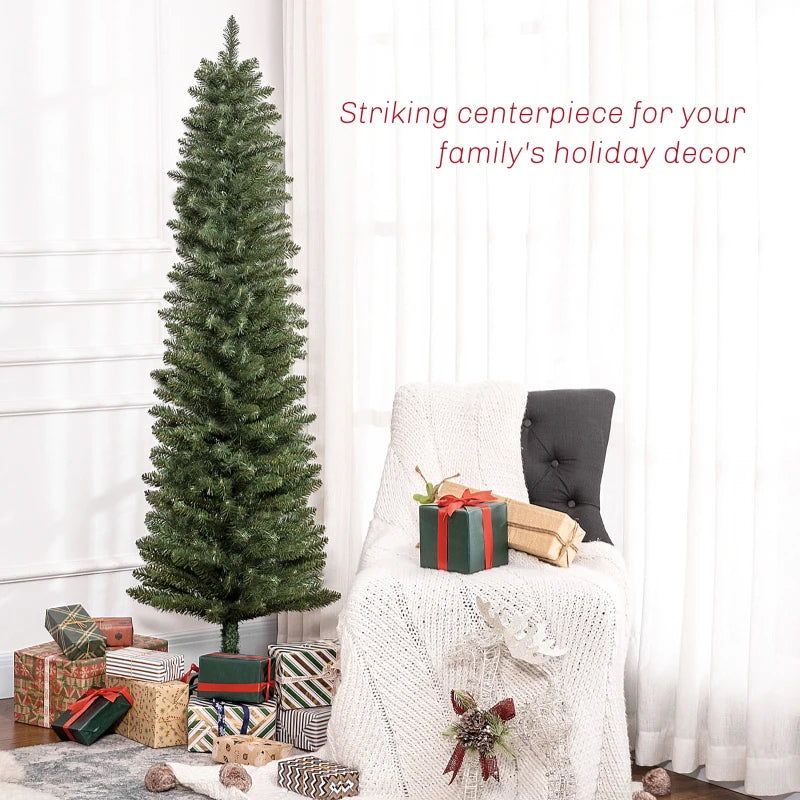 6ft Artificial Green Pencil Christmas Tree - Slim Design for Holiday Decor, Easy Setup, Perfect for Small Spaces