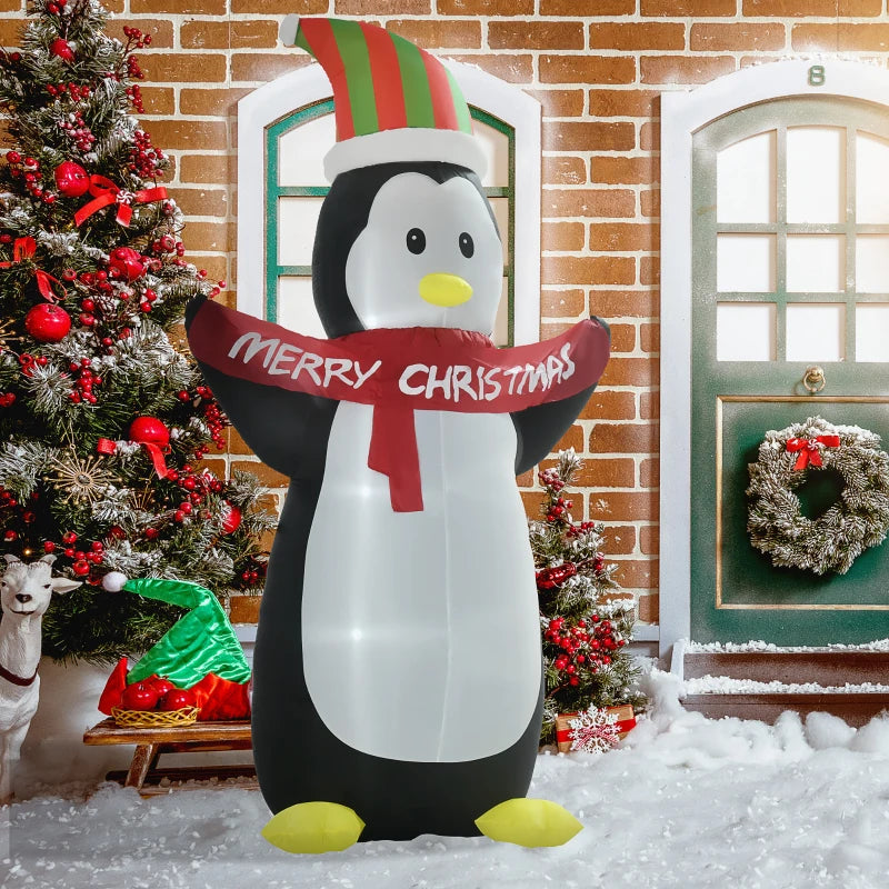 8ft Inflatable Penguin with LED Lights & Christmas Banner - Weather-Resistant Indoor Outdoor Holiday Decoration, Cute & Fun