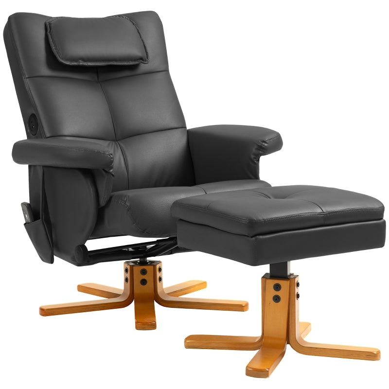 Faux Leather Massage Recliner Chair with Storage Ottoman in Black for Ultimate Comfort