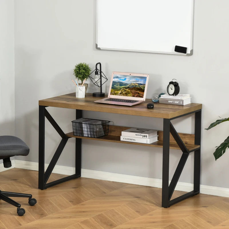 Stylish Computer Desk with Storage Shelf - 120x60x76cm Black Brown Wood Effect Home Office Workstation
