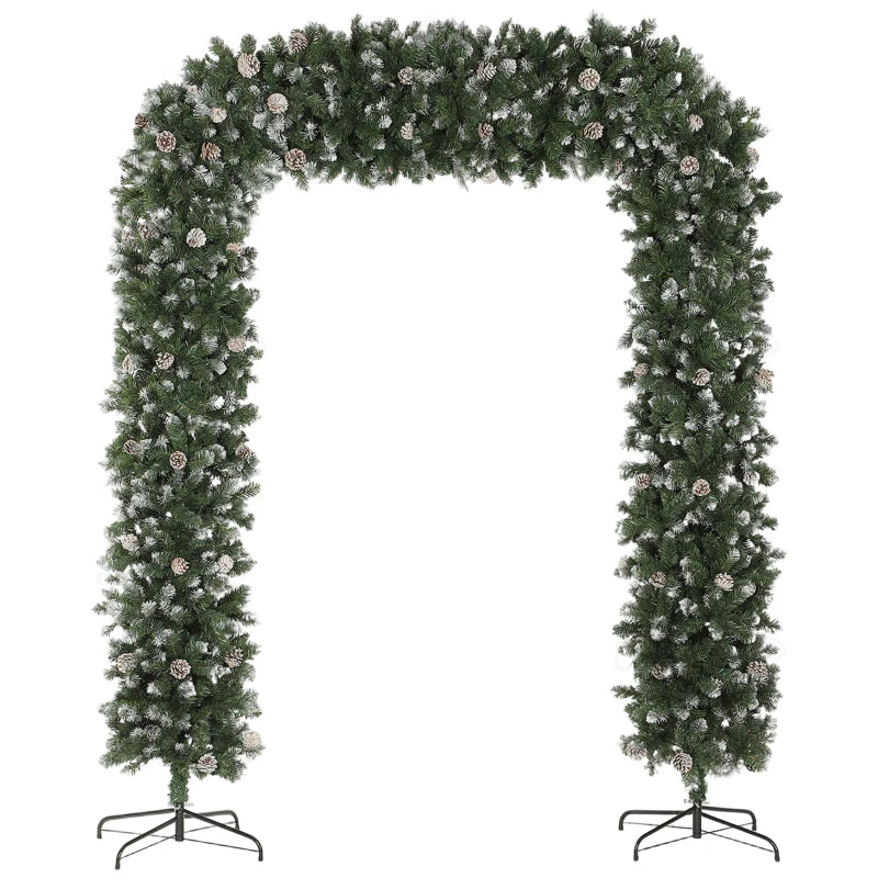 8.2 ft Snow Frosted Christmas Tree Arch - 1800 Tips, 91 Pinecones, Indoor Xmas Decor with Metal Stand - Green