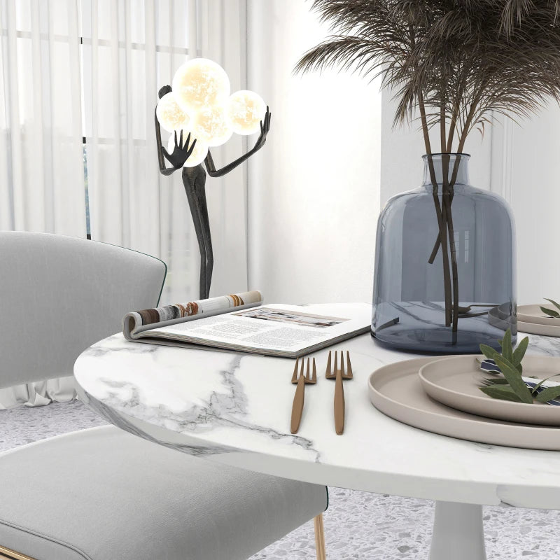 Elegant Small 2-Person Dining Table with Steel Base & Non-Slip Foot Pad - Modern White & Grey Design