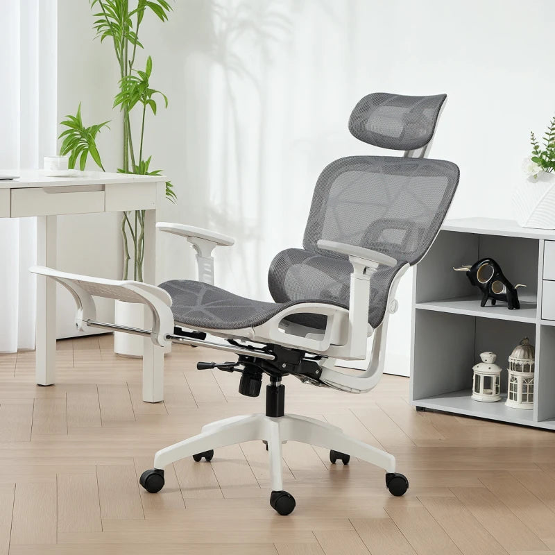 Multi-Adjustable Ergonomic Mesh Office Chair in Grey and White