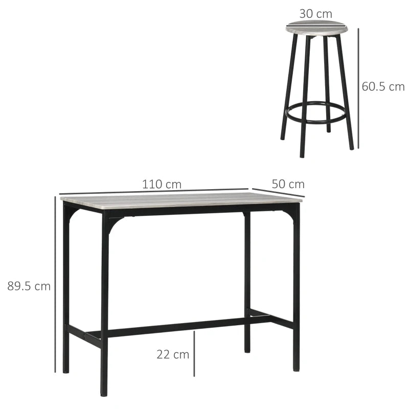 Five Piece Industrial Style Bar Table Set Grey and Black