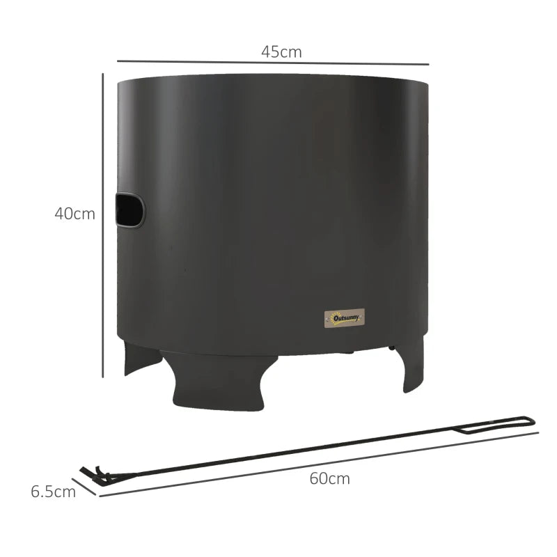 Portable Smokeless Fire Pit - 45cm Round Metal Bonfire Stove with Poker for Garden & Camping - Black