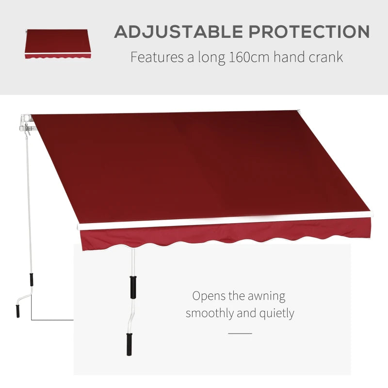 Red Manual Retractable Patio Awning - 2.5m x 2m