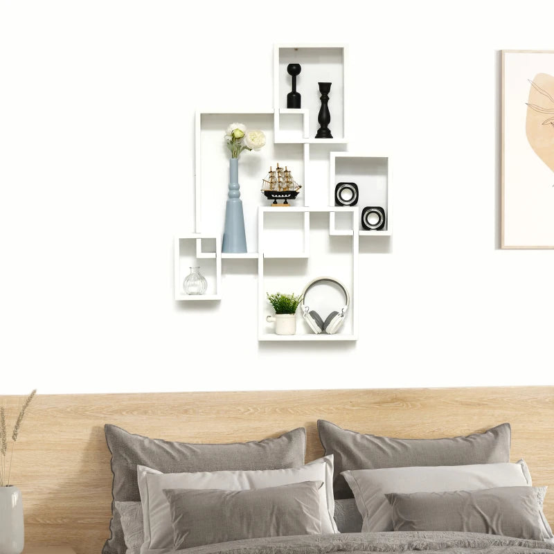 Floating Wall Mounted Interlocking Cube Shelves - Stylish White Display Shelves for Living Room, Bedroom & Hallways