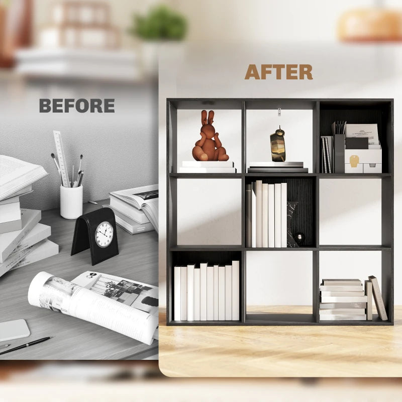 Stylish Nine-Cube Storage Shelf in Black - Versatile Organizer for Home, Office, and Kids' Rooms - Perfect for Storage Solutions