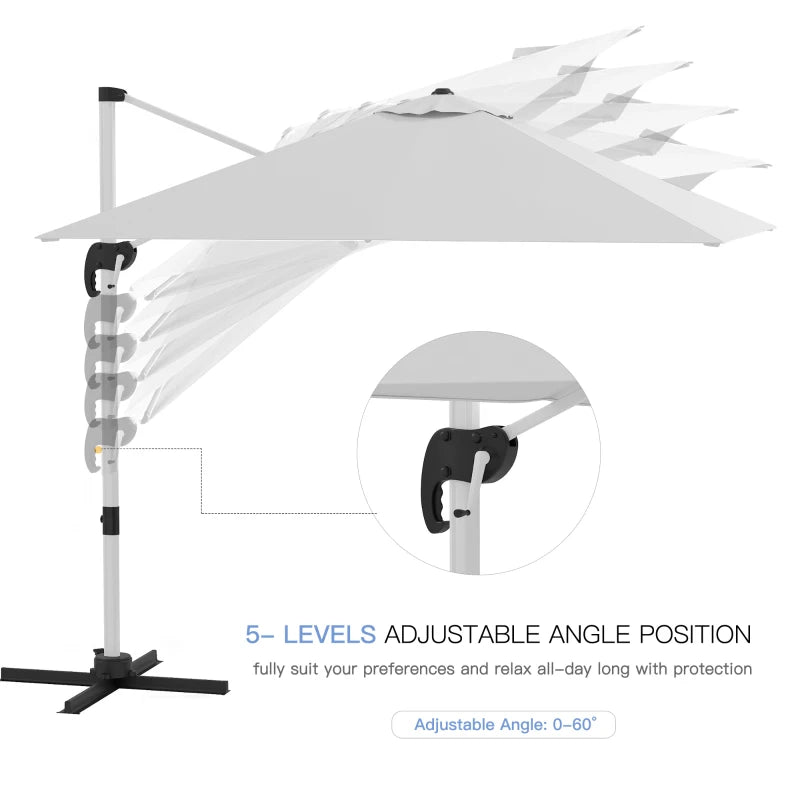 3m x 3m Square Cantilever Parasol with Cross Base - Aluminium Frame