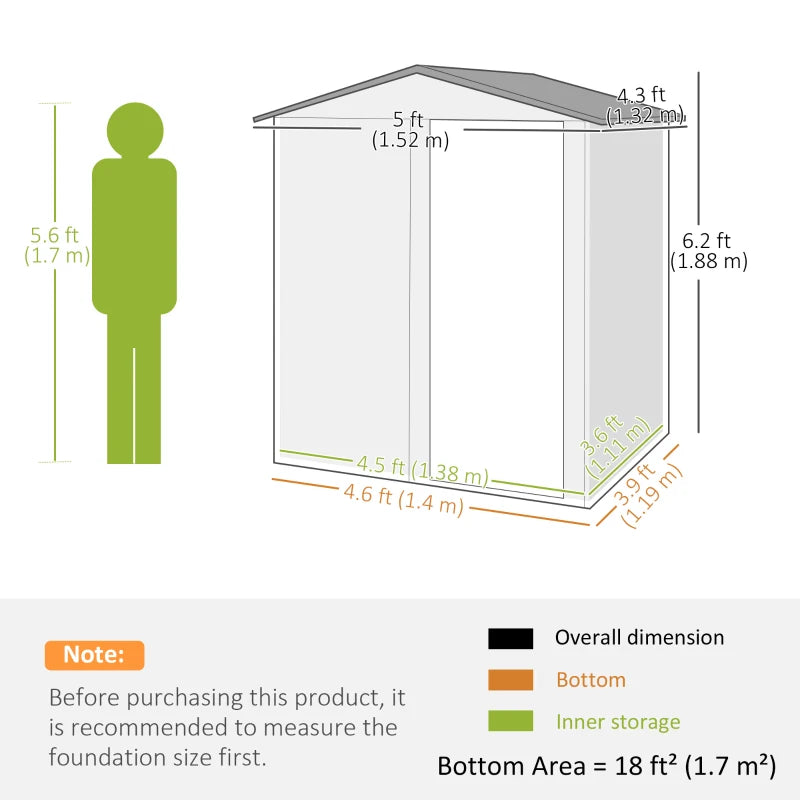 5ft x 4.3ft Outdoor Garden Storage Shed - Grey Wooden Effect, Durable & Weatherproof