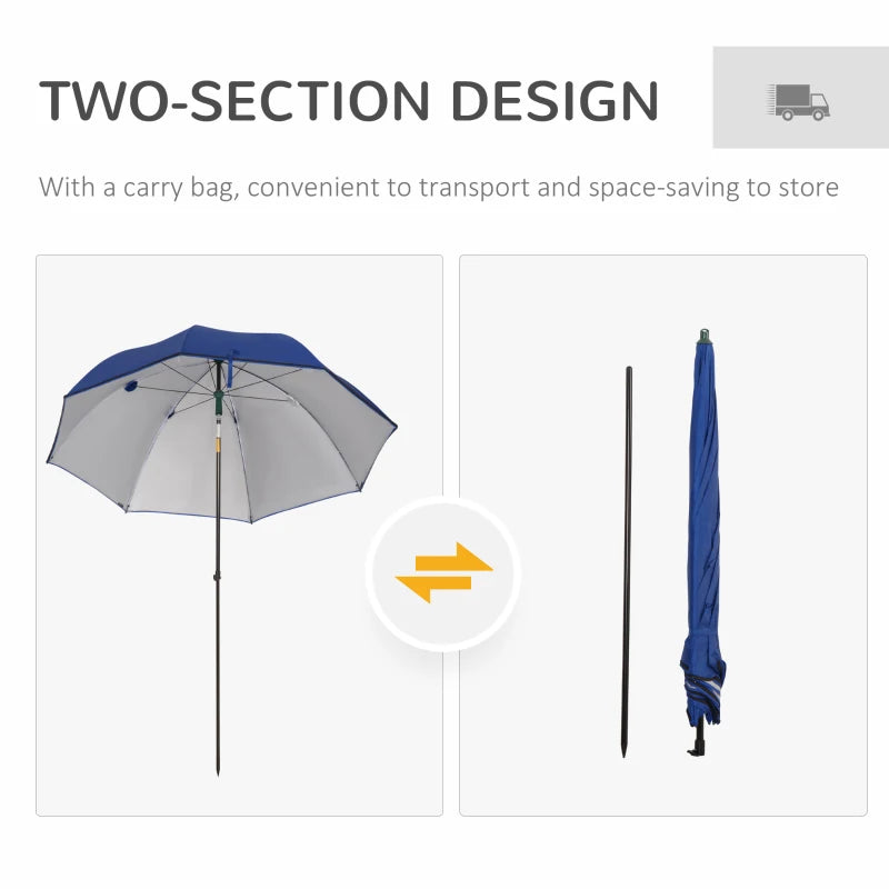 Blue Beach Fishing Umbrella with Sides and Tilt Sun Shade