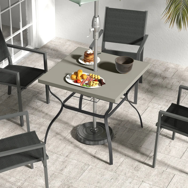 Steel Garden Table Set with Parasol Hole - Grey/Black, 4-Seater