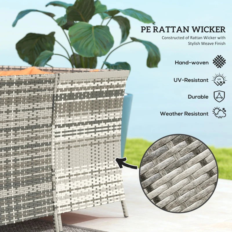 7-Seater Orange Cushioned Rattan Wicker Patio Sofa Set with Glass Table