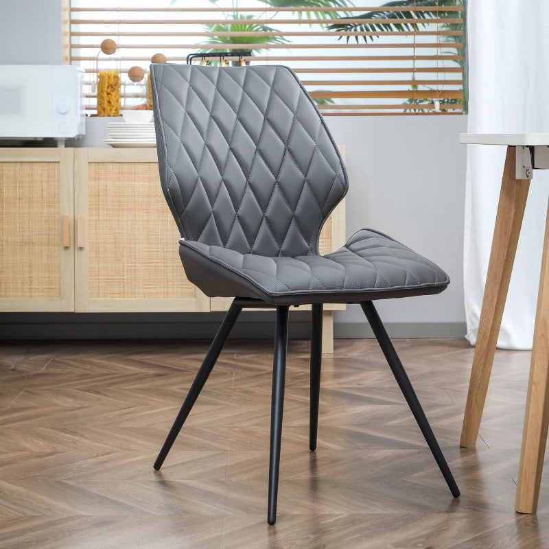 Set of 4 Grey PU Leather Dining Chairs with Metal Legs - Stylish Kitchen Seating for Modern Homes