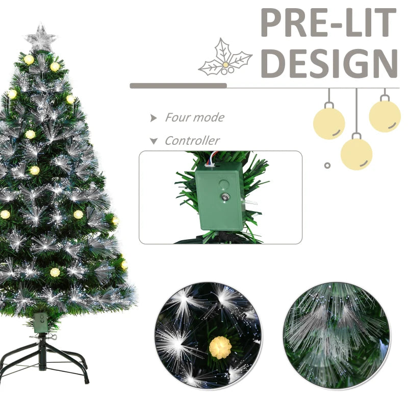 4ft Pre-Lit White Artificial Christmas Tree with 130 LEDs & Star Topper - Full Bodied Seasonal Decoration for Home