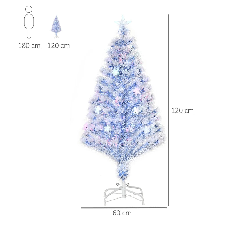 4FT Pre-Lit Artificial Fibre Optic Christmas Tree with LED Lights - Easy Storage Seasonal Decoration in White & Blue
