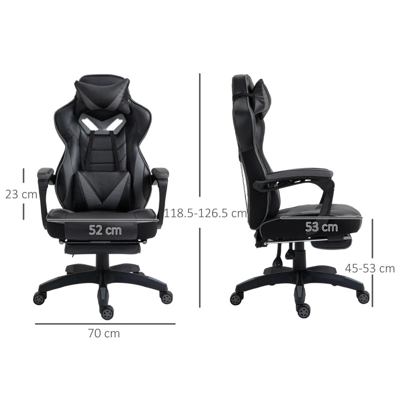 Vinsetto Grey Gaming Chair with Lumbar Support & Footrest - PU Leather Racing Desk Chair with Headrest & Swivel Wheels