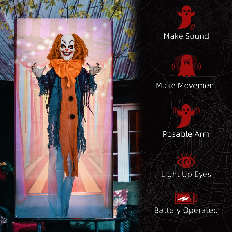 168 cm Life Size Scary Animated Circus Clown with Light Up Eyes & Moving Arms - Halloween Party Decoration