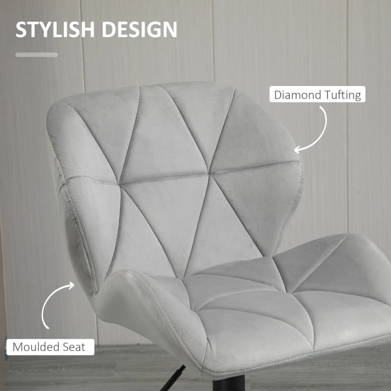 Adjustable Bar Stools Set of 2 - Armless Upholstered Swivel Counter Chairs with Back & Footrest in Light Grey