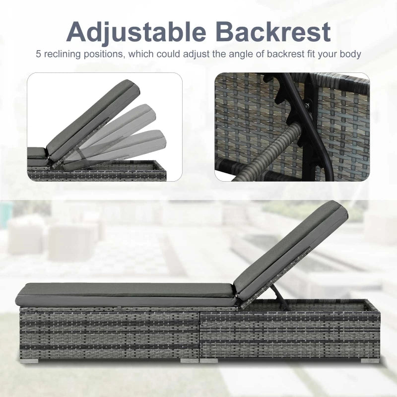 Grey Rattan Outdoor Reclining Sun Lounger