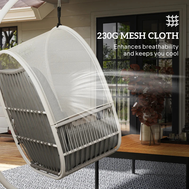 Light Grey Hanging Egg Chair with Stand, Cushions & Adjustable Height for Indoor Outdoor Use