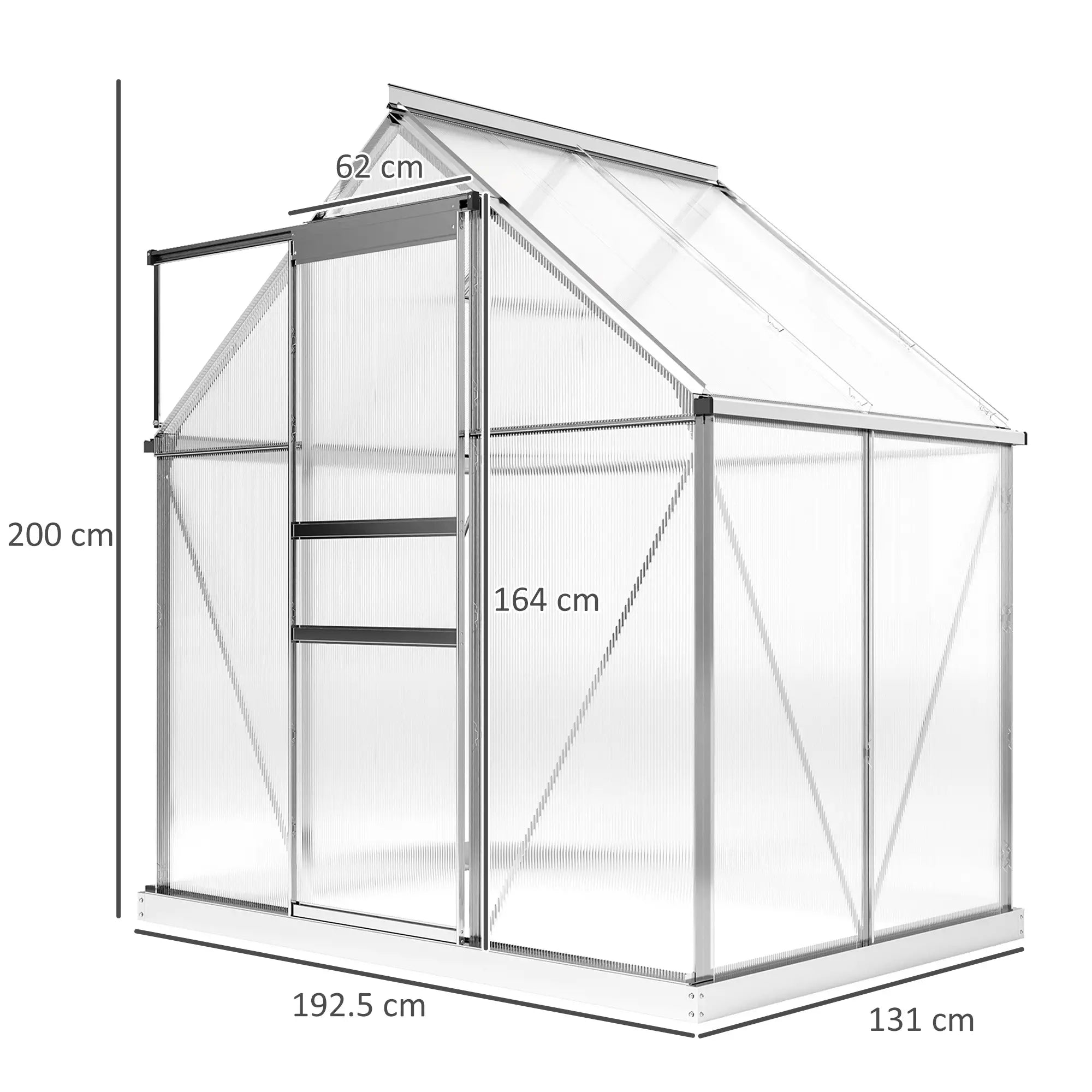 192.5cm x 131cm Walk-In Polycarbonate Greenhouse - Silver-Tone With Window hatch