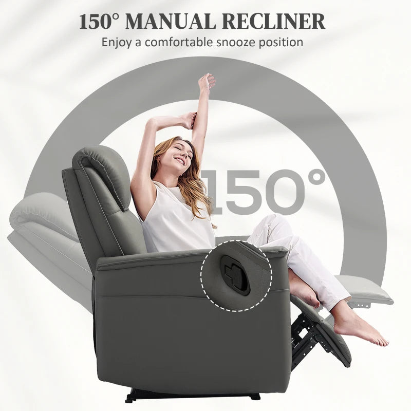 Comfortable Manual Reclining Armchair with Thick Padded Cushion and Adjustable Leg Rest in Light Grey