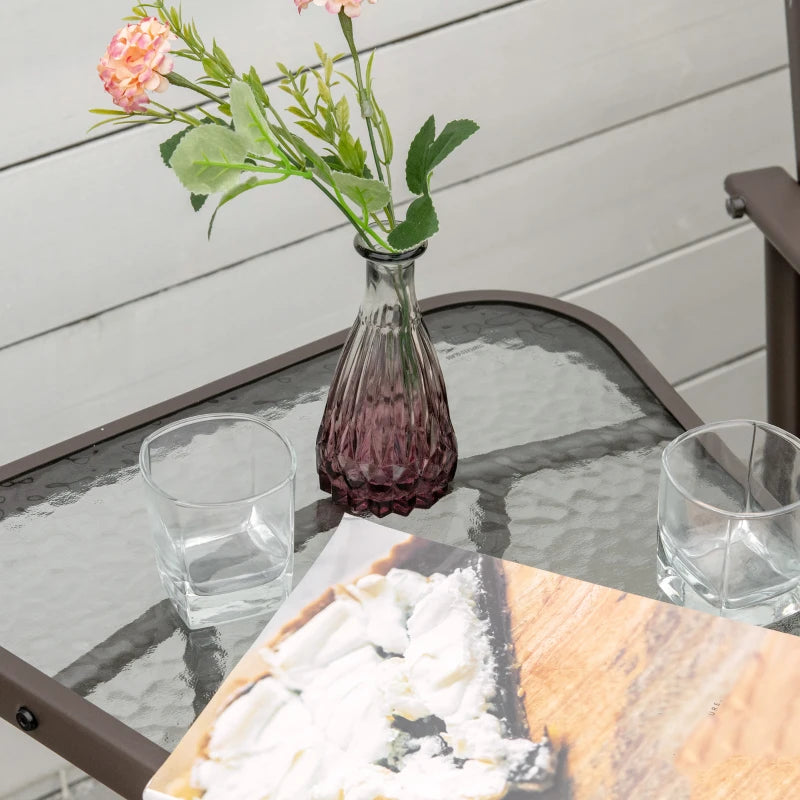 Brown Outdoor Double Glider Rocking Chairs with Glass Top Table